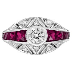 Bague Bombay de style Art déco en or blanc 18 carats avec diamants et rubis