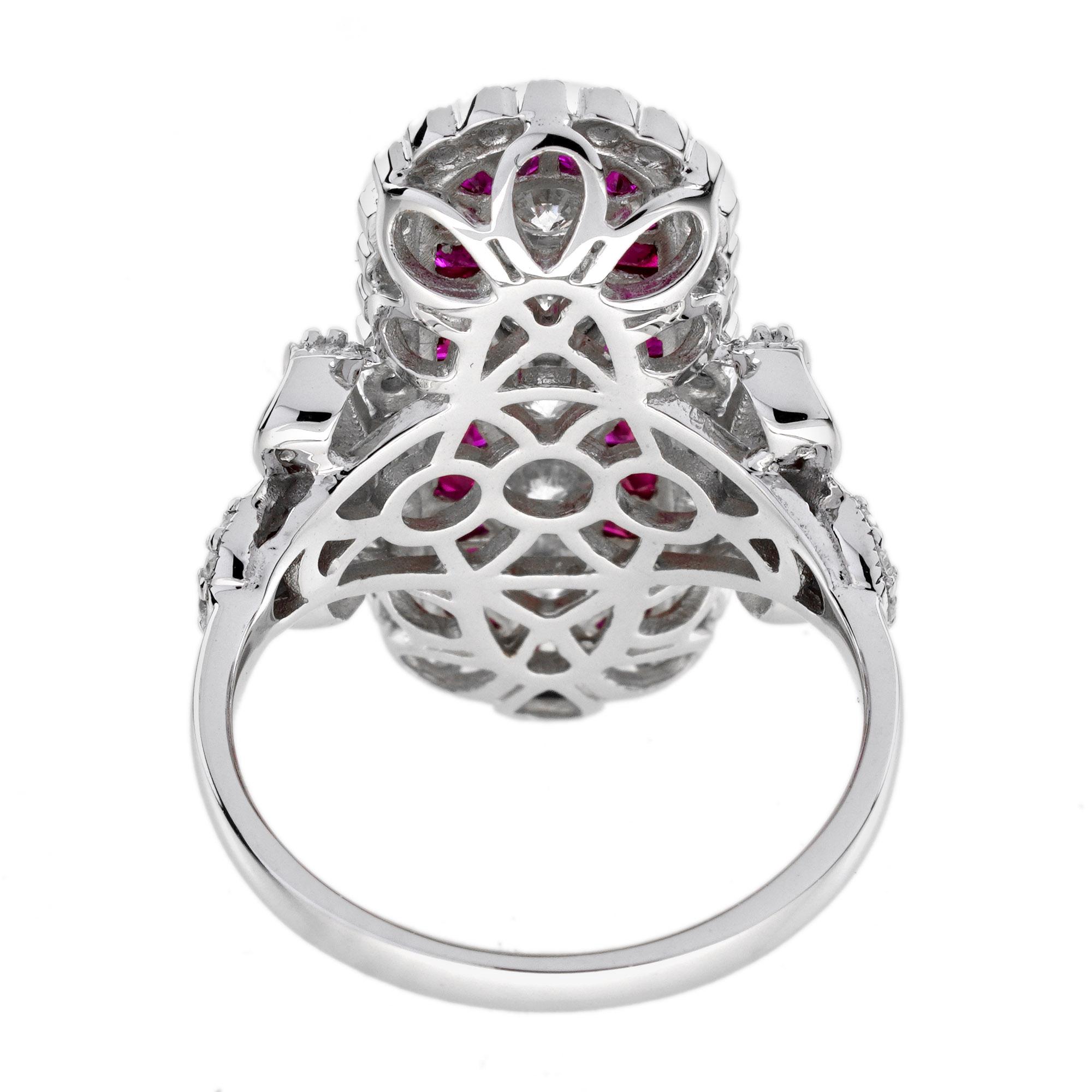Bague de cocktail en or blanc 14 carats, diamant et rubis, style Art déco en vente 3