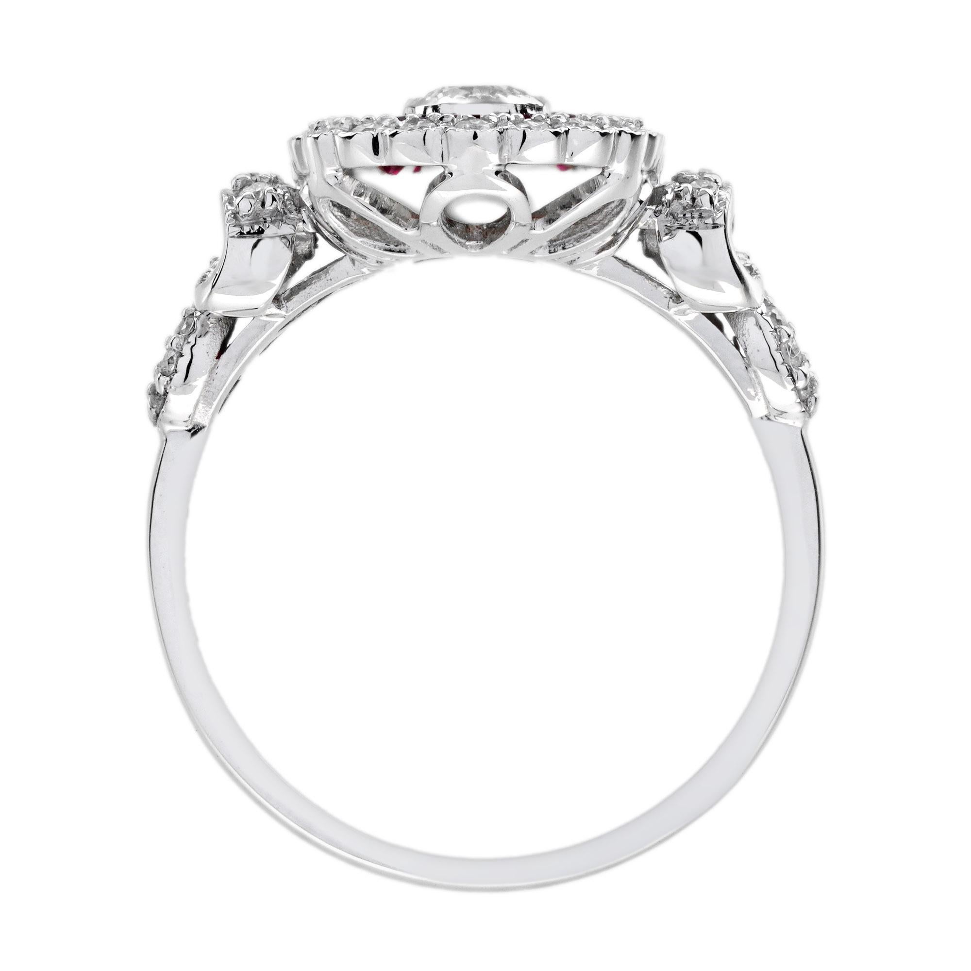 Bague de cocktail en or blanc 14 carats, diamant et rubis, style Art déco en vente 4