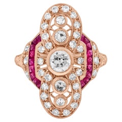 Diamond and Ruby Art Deco Style Cocktail Ring in 18K Rose Gold