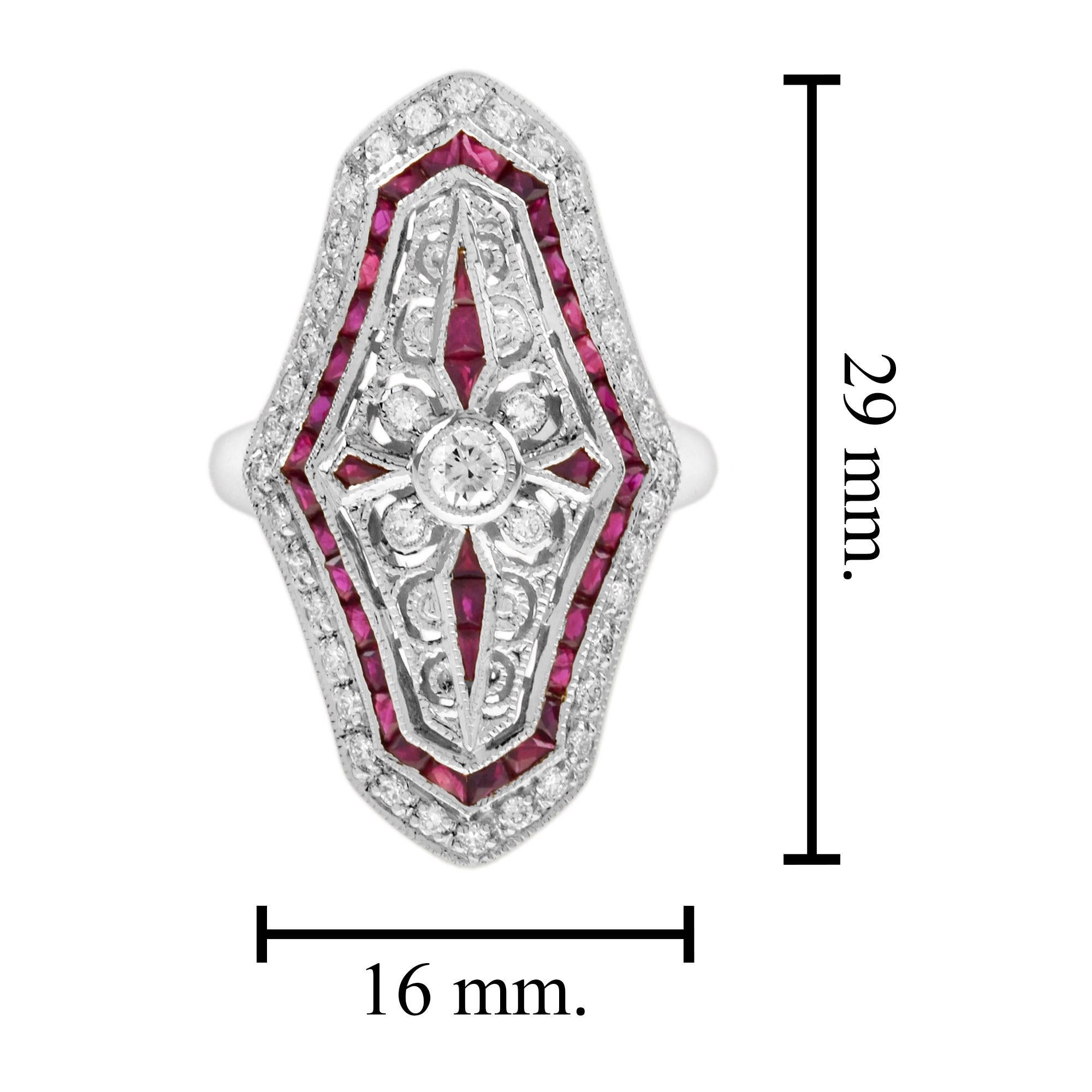 Bague de table en or blanc 14 carats, diamant et rubis, style Art déco en vente 3