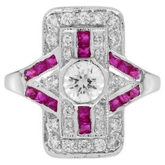 Cena Anillo de Diamantes y Rubíes Estilo Art Decó en Oro Blanco de 18K