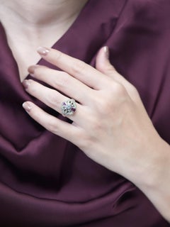 Diamond and Ruby Art Deco Style Engagement Ring in 14K White Gold