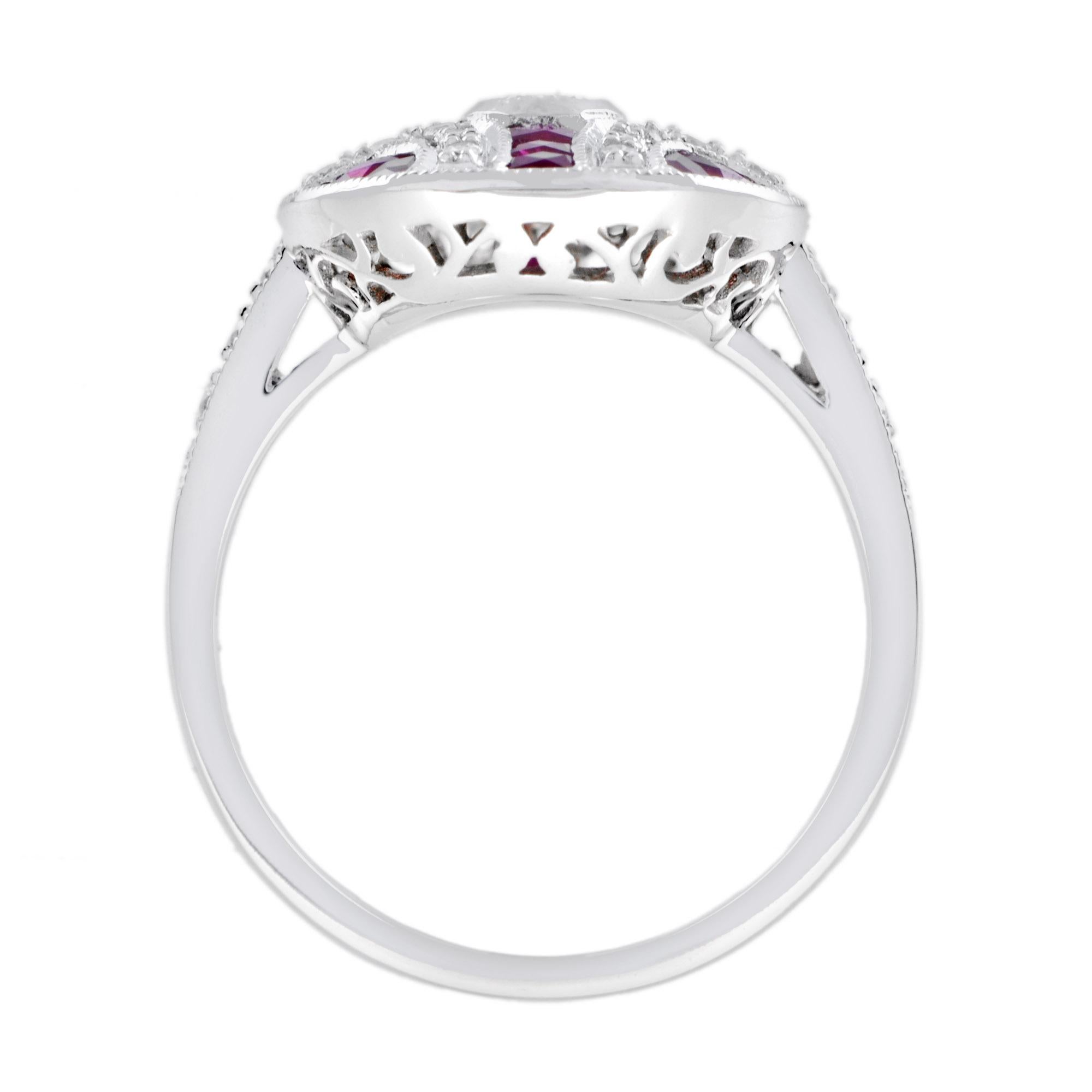 Diamond and Ruby Art Deco Style Engagement Ring in 14K White Gold For Sale 1