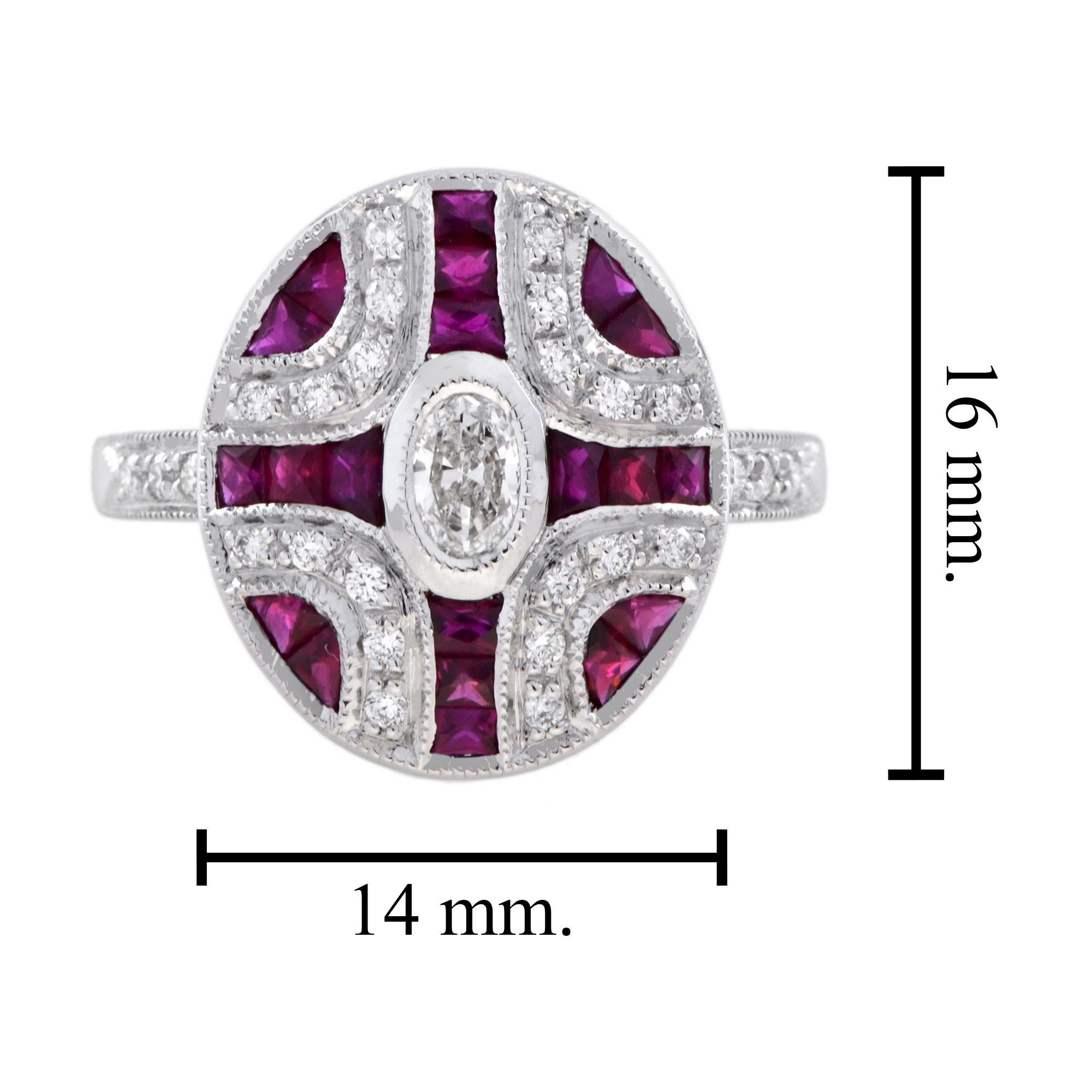 Diamond and Ruby Art Deco Style Engagement Ring in 14K White Gold For Sale 2