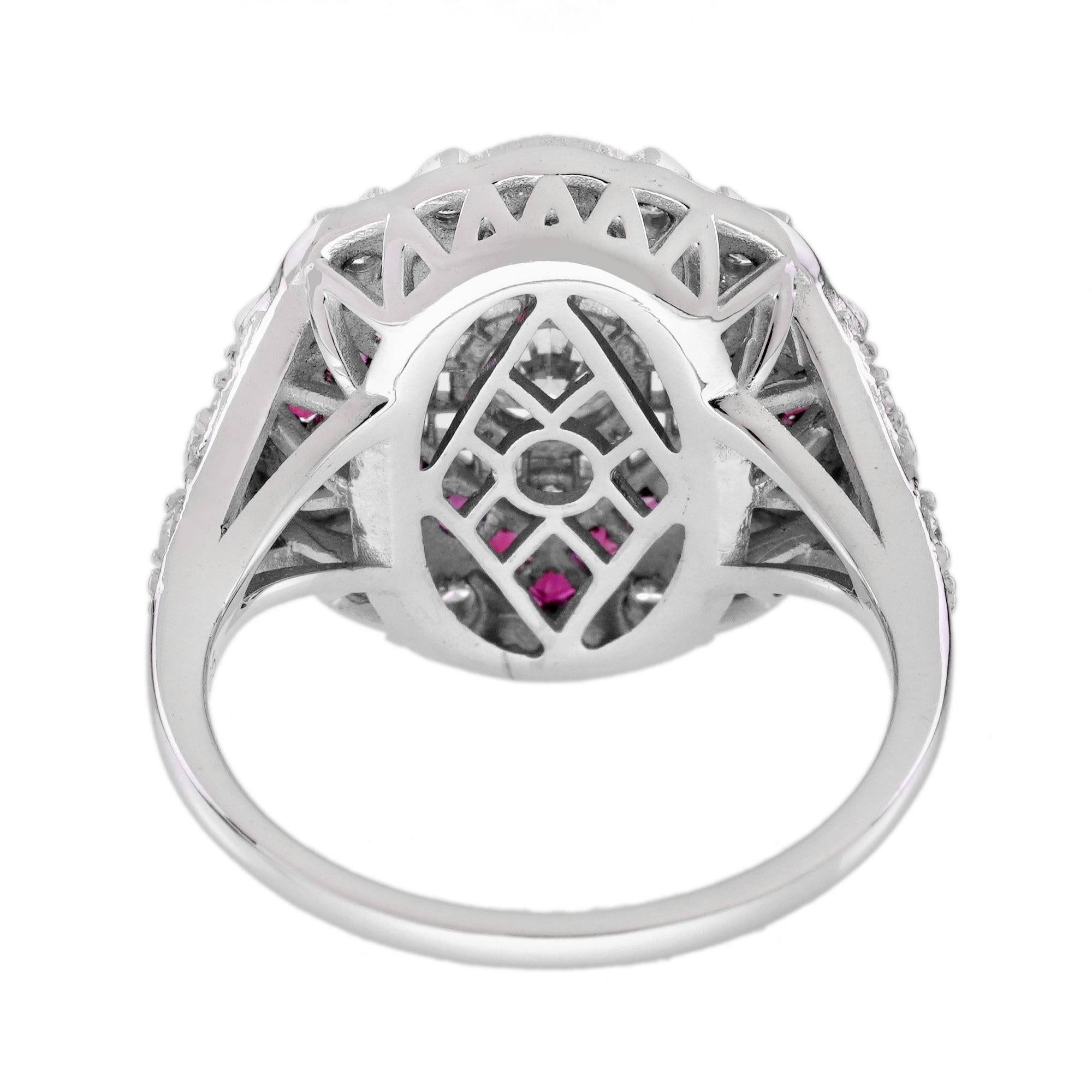 Women's Diamond and Ruby Art Deco Style Engagement Ring in 18K White Gold For Sale