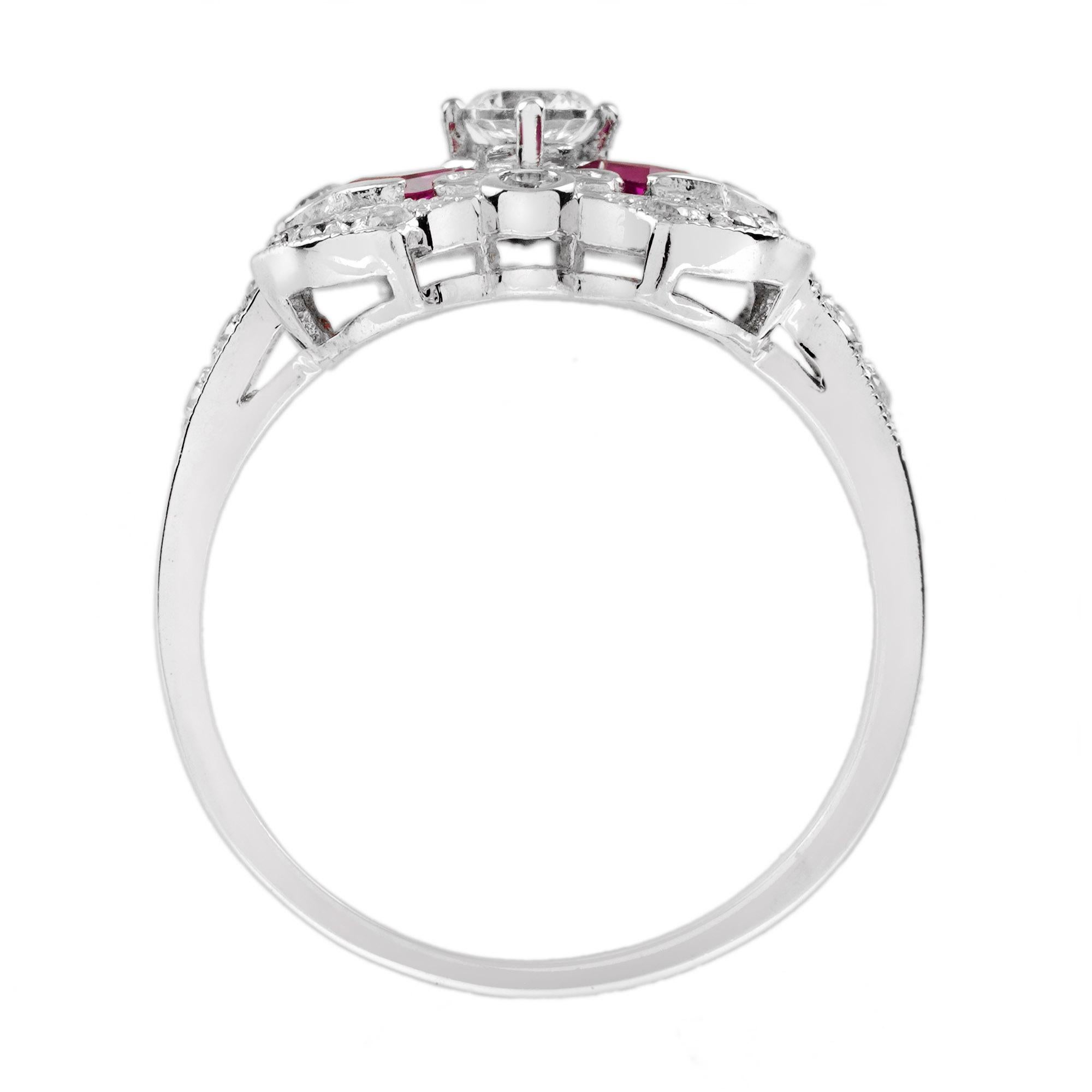Anillo de compromiso de diamantes y rubíes estilo Art Déco en oro blanco de 18 quilates en Nuevo estado para la venta en Bangkok, TH