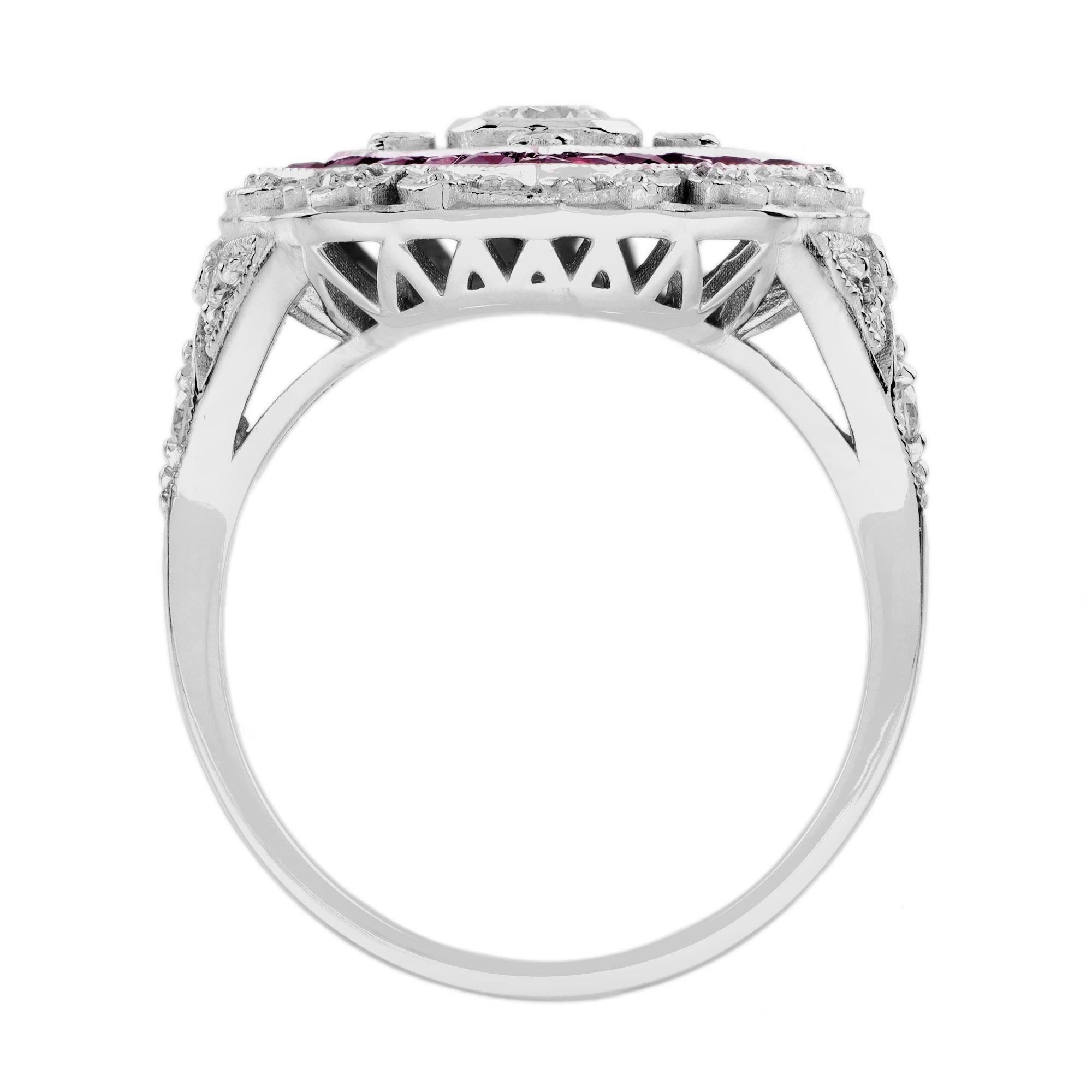 Diamond and Ruby Art Deco Style Engagement Ring in 18K White Gold For Sale 1