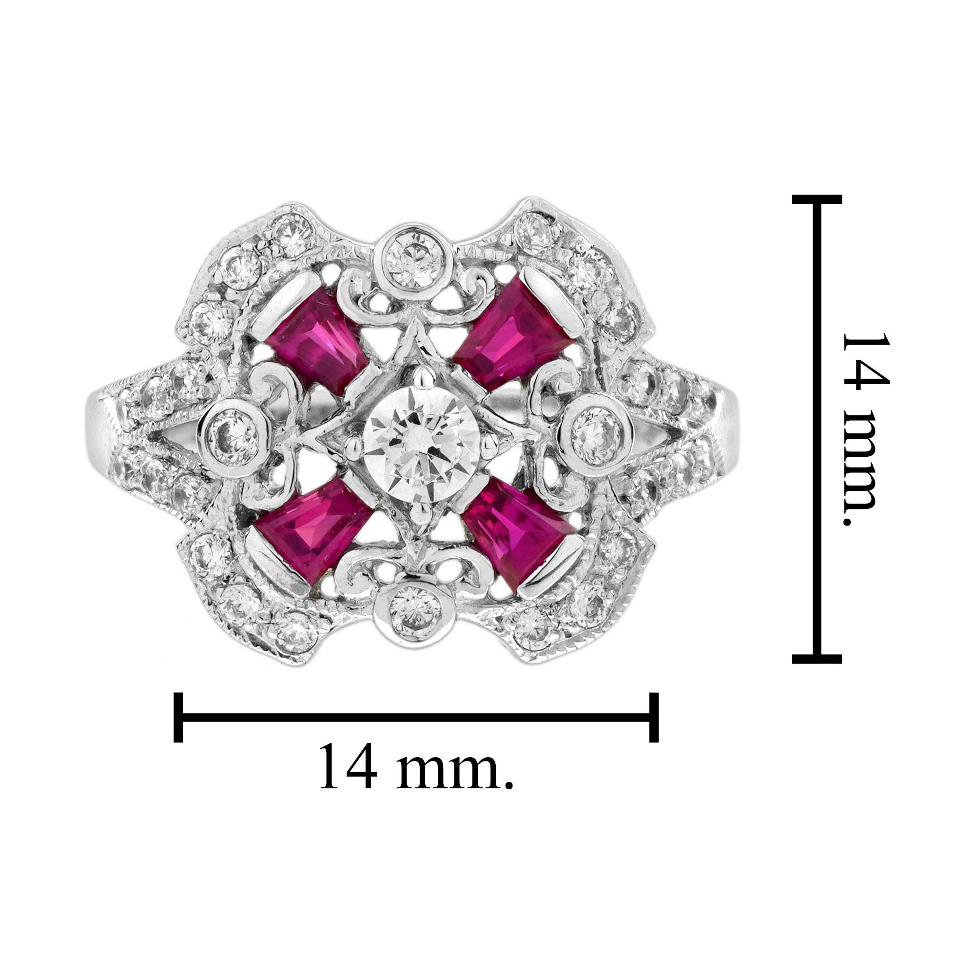 De las mujeres Anillo de compromiso de diamantes y rubíes estilo Art Déco en oro blanco de 18 quilates en venta