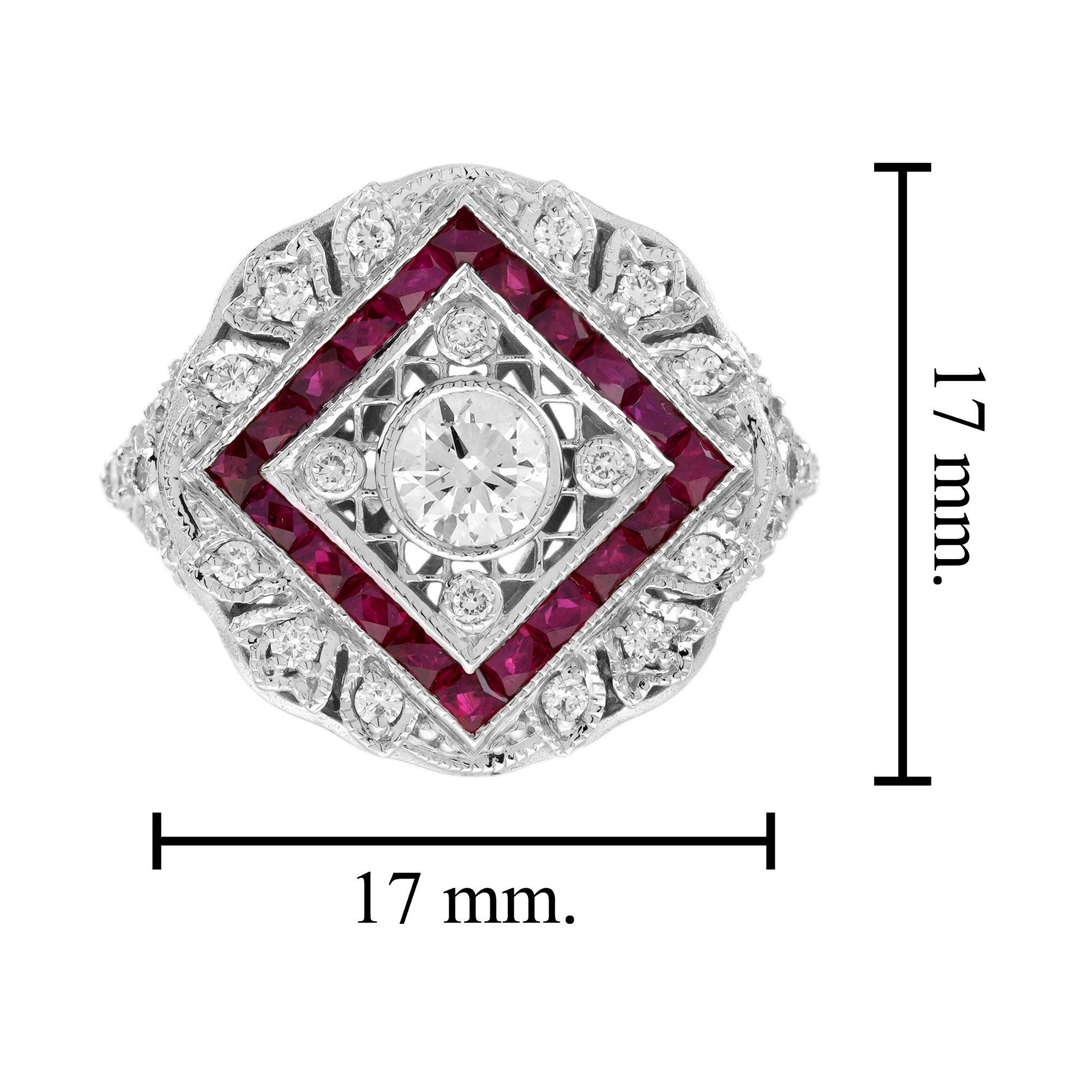 Diamond and Ruby Art Deco Style Engagement Ring in 18K White Gold For Sale 2