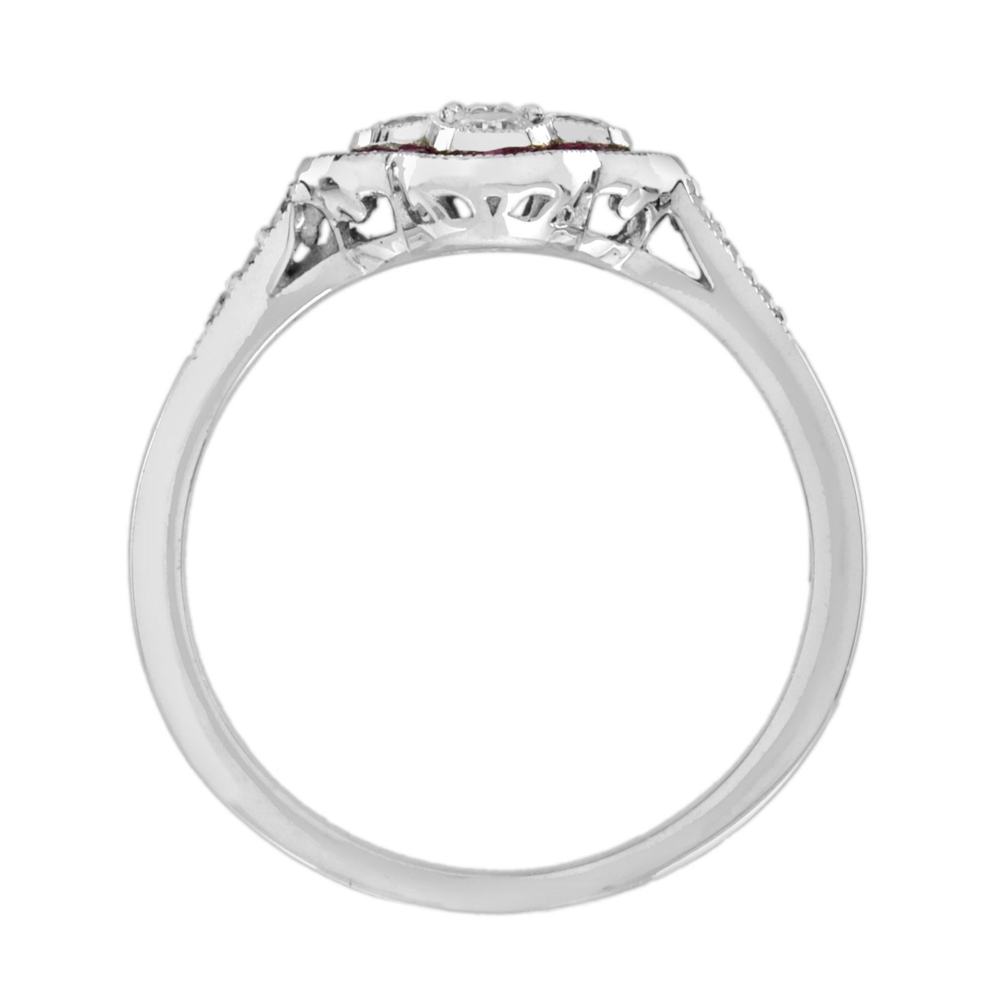 Im Angebot: Set aus Diamant- und Rubin-Cluster-Ring und Ohrring im Art-déco-Stil mit Blumenmuster () 6