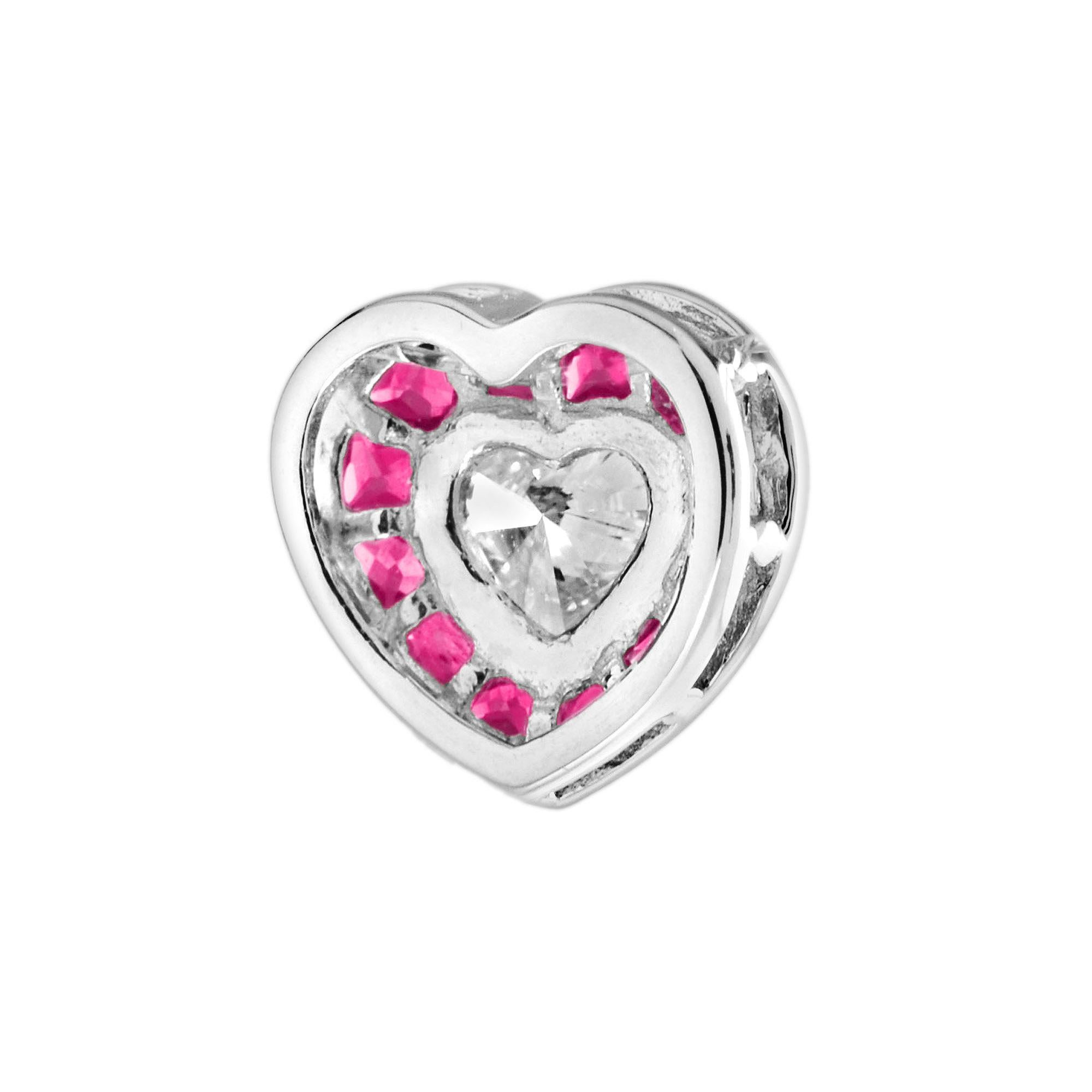 Cuore Ciondolo a forma di cuore in stile Art Deco con diamanti e rubini in oro bianco 14K in vendita