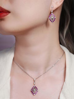 Diamond and Ruby Art Deco Style Marquise Shape Pendant in 14K White Gold