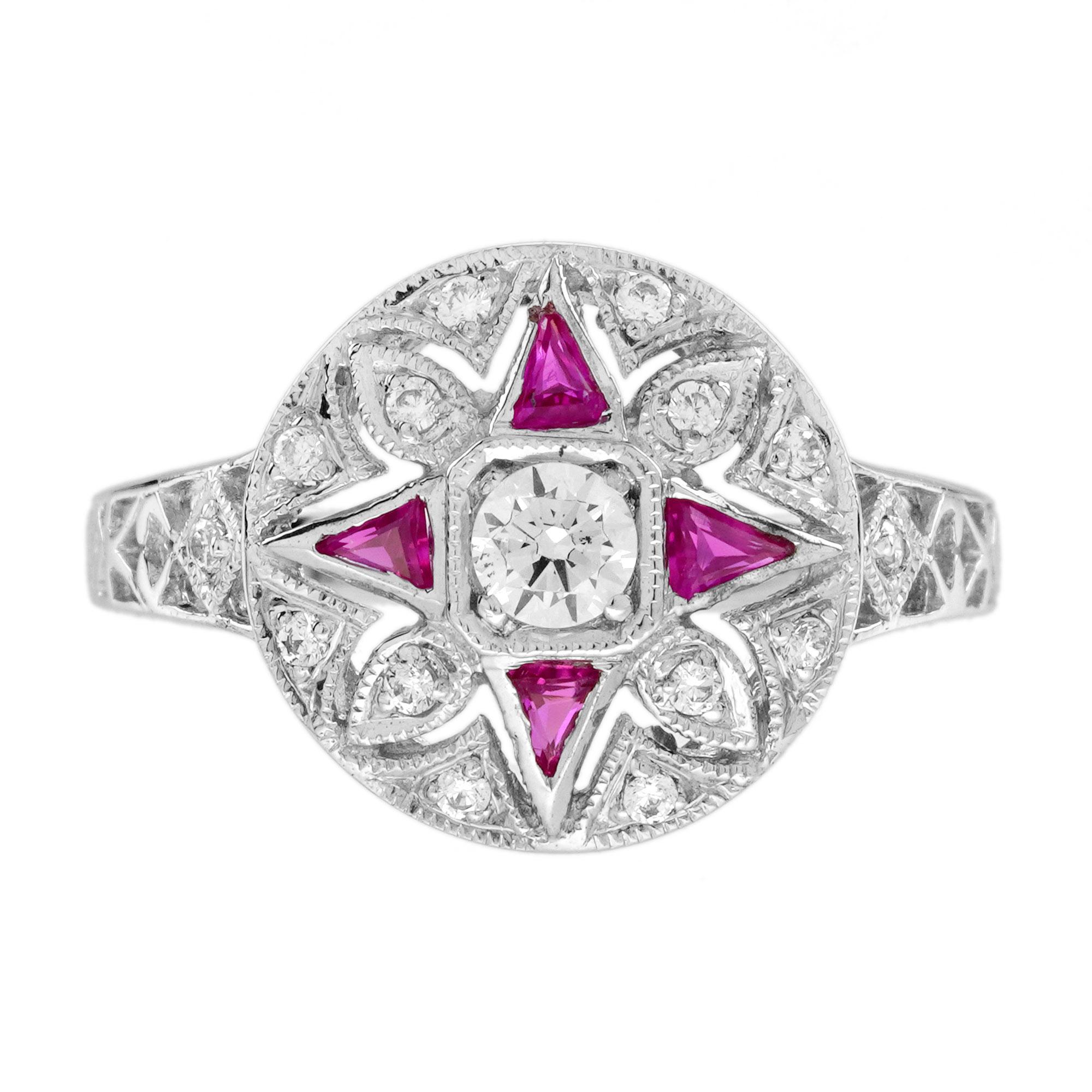 Diamond and Ruby Art Deco Style Ring and Earrings Jewelry Set in 14K White Gold For Sale 6