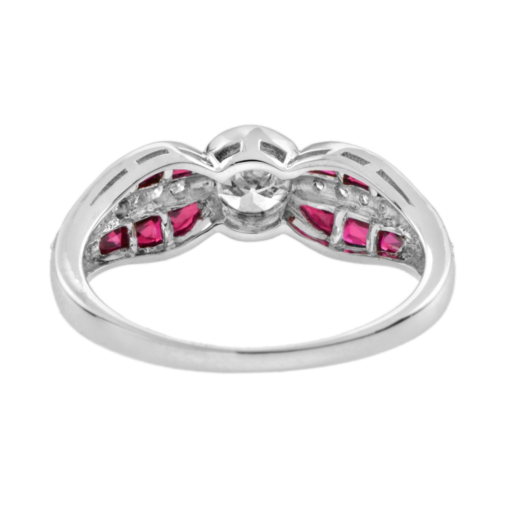 Diamond and Ruby Art Deco Style Solitaire Ring in 18K White Gold For Sale 2
