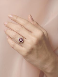 Diamond and Ruby Art Deco Style Target Engagement Ring in 18K White Gold