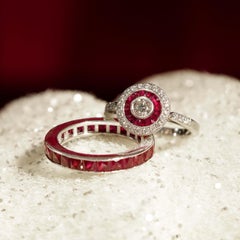 Diamond and Ruby Art Deco Style Target Engagement Ring in Platinum 950