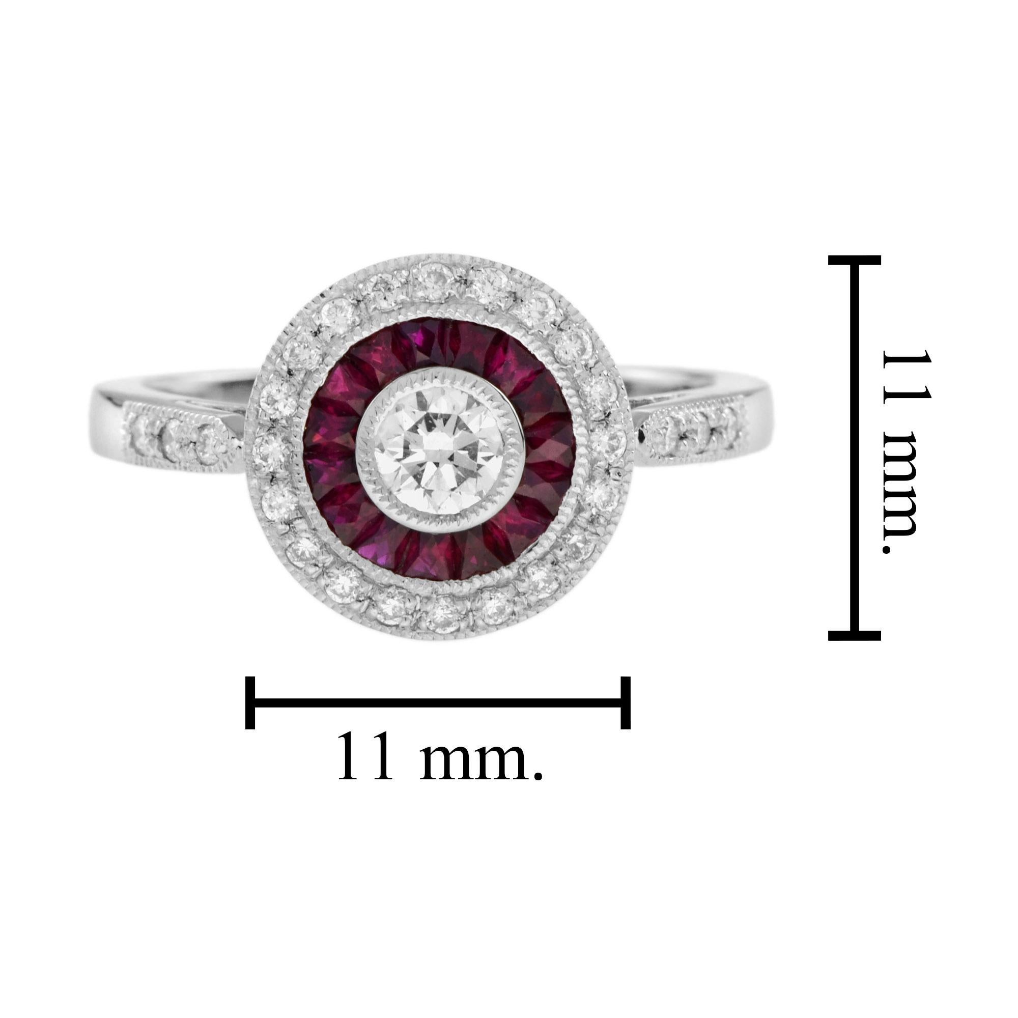 Diamond and Ruby Art Deco Style Target Engagement Ring in Platinum 950 For Sale 3