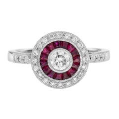 Verlobungsring aus Platin 950 mit Diamant und Rubin im Art-Déco-Stil mit target-Diamant