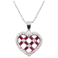 Diamond and Ruby Baguette Heart Necklace