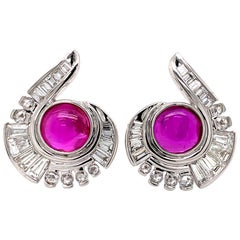 Diamond and Ruby Baguettes Stud Earrings in 18 Karat White Gold Diamond and Ruby Baguettes Stud Earrings in 18 Karat White Gold