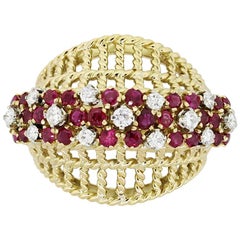 Diamond and Ruby Basket Weave Style Cocktail Ring