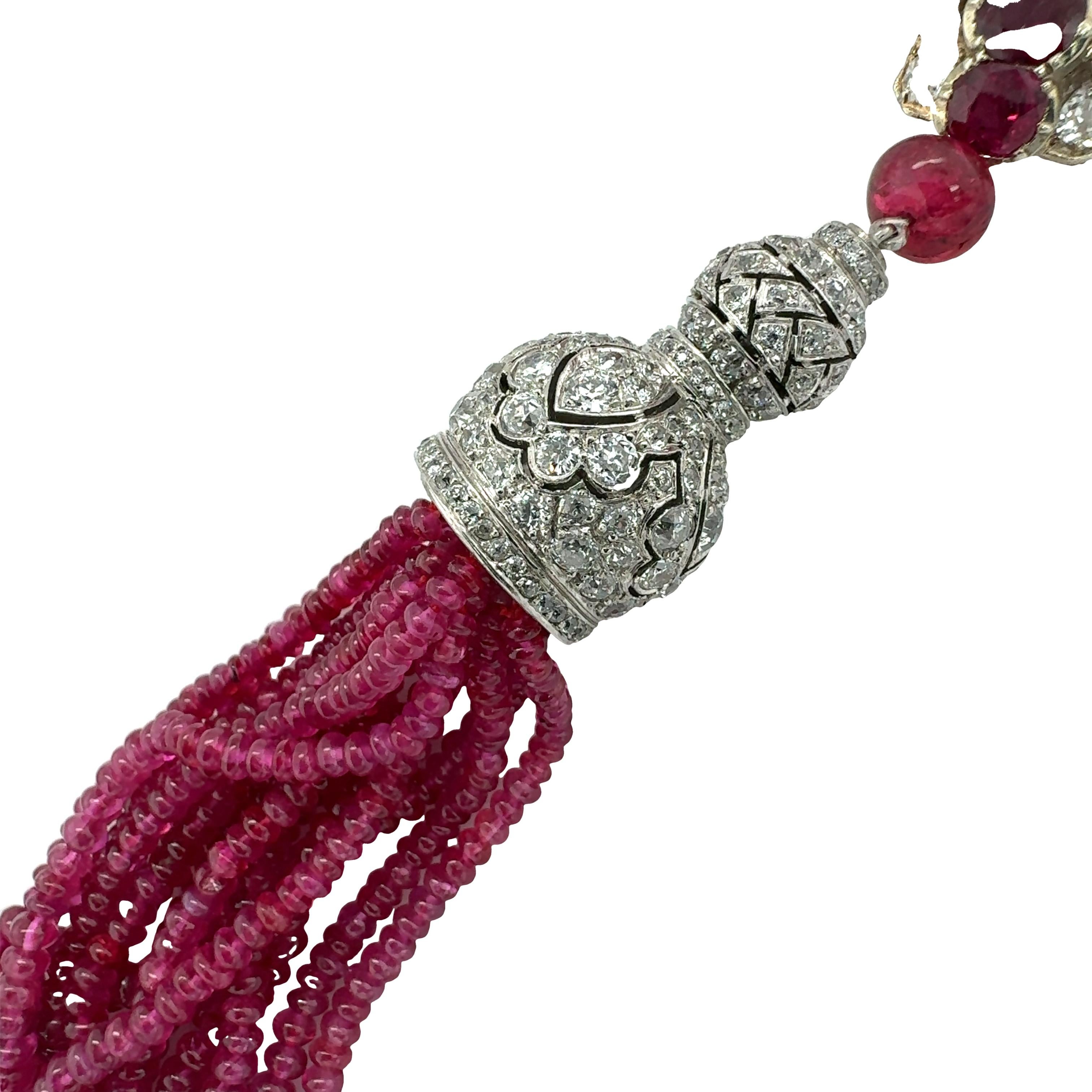 Diamond and Ruby Bead Tassle Necklace by Tiffany & Co. In Good Condition For Sale In Beverly Hills, CA