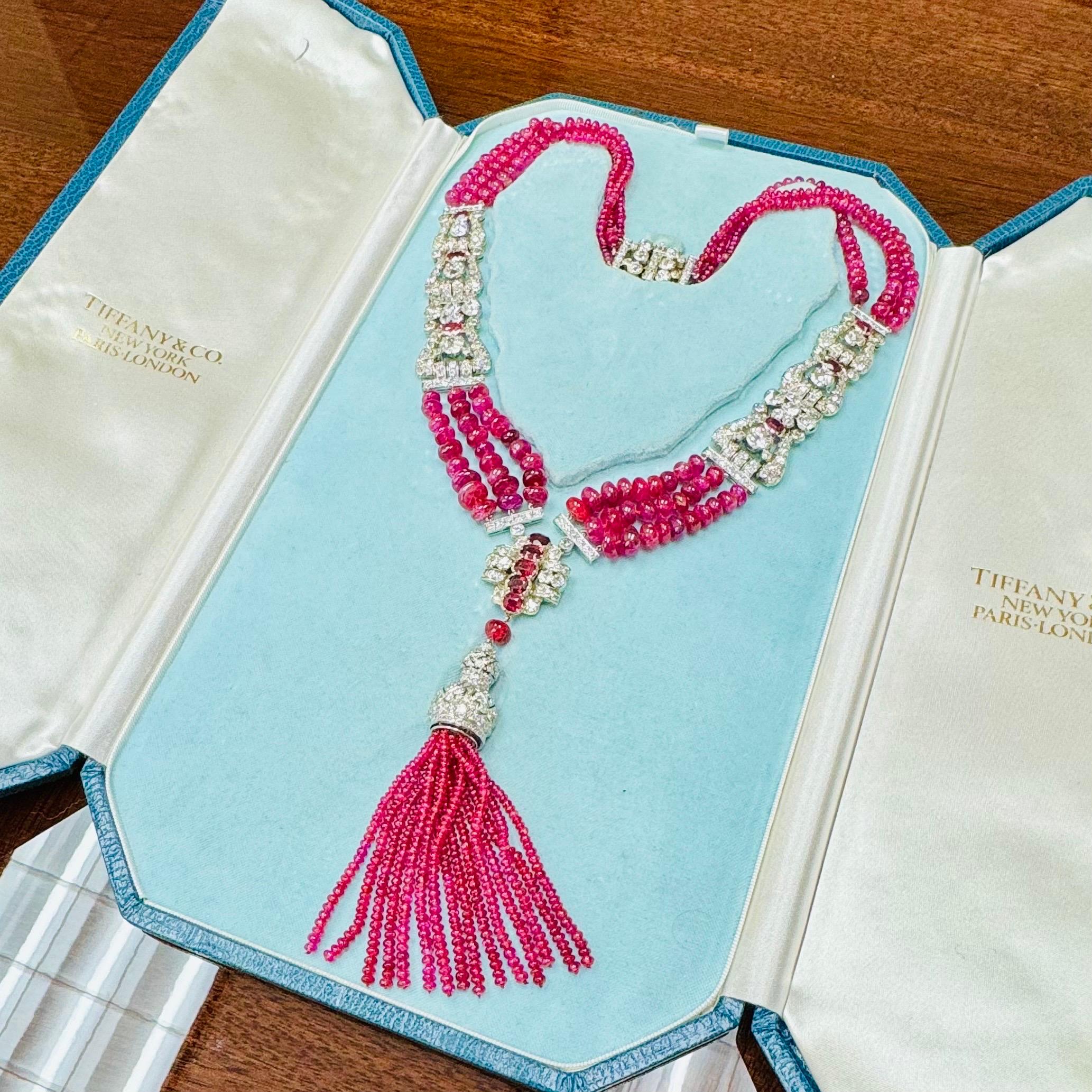 Donna Collana con perline di diamanti e rubini di Tiffany & Co. in vendita
