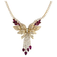 Diamond and Ruby Bow Necklace 11.25 Carat