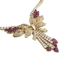 Diamond and Ruby Bow Necklace 11.25 Carat