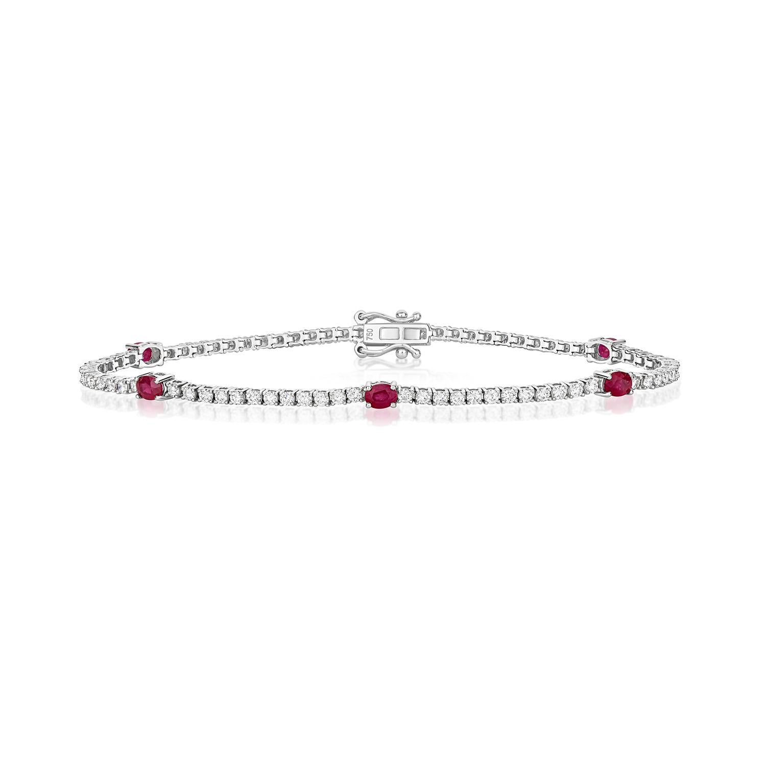DIAMOND AND RUBY BRACELET 18CT WHITE Gold In New Condition For Sale In Ilford, GB