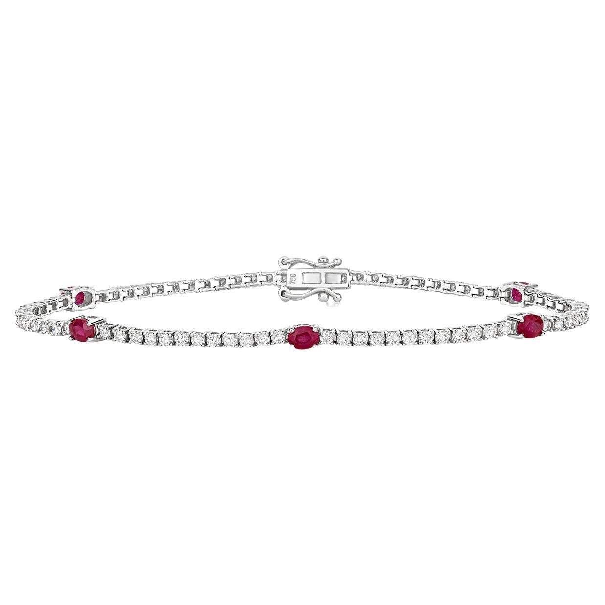 DIAMOND AND RUBY BRACELET 18CT WHITE Gold For Sale