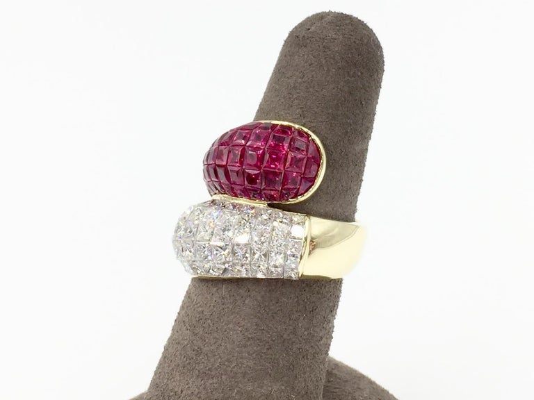 Diamond and Ruby Bypass Illusion Set 18 Karat Ring For Sale at 1stDibs