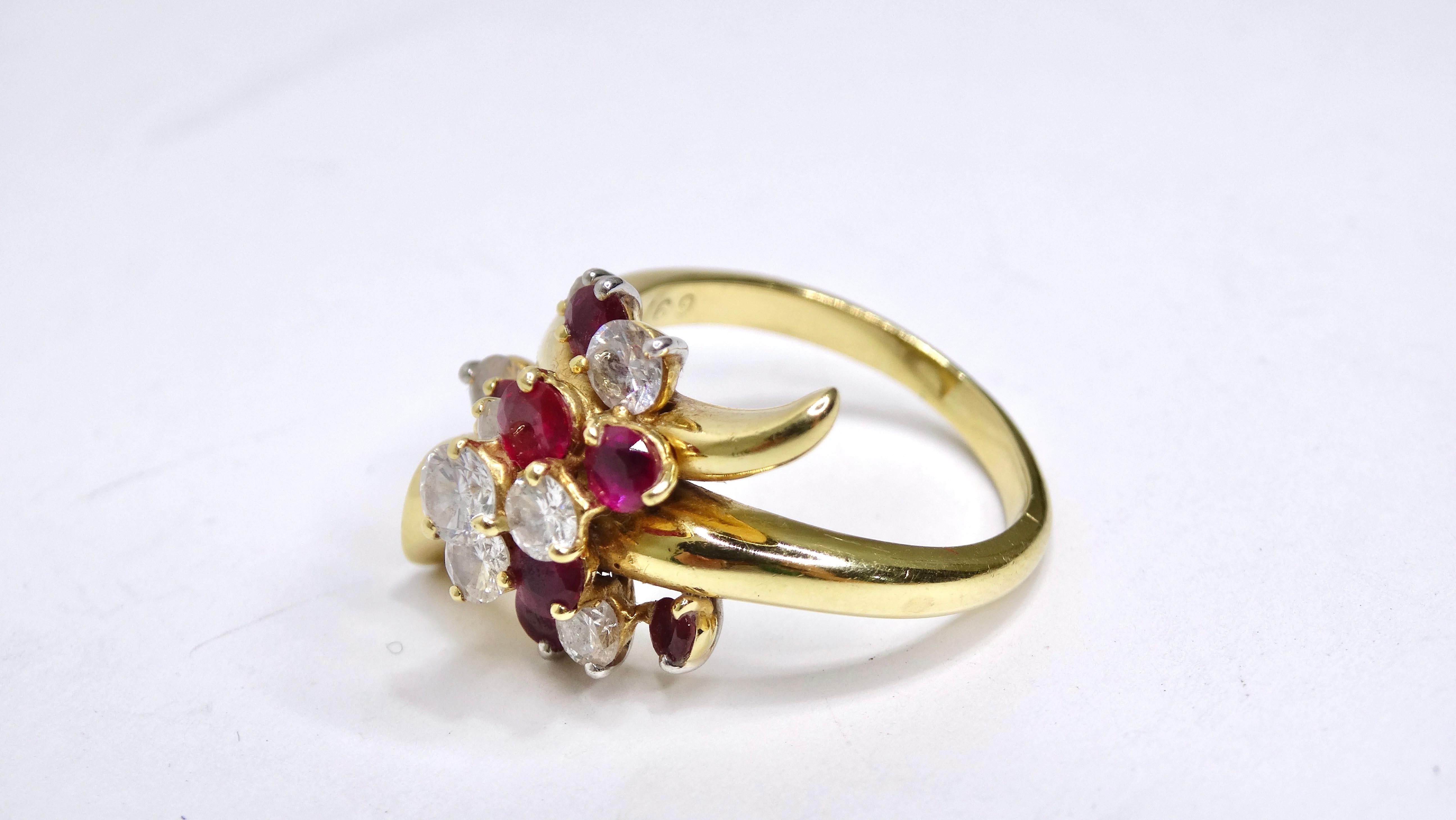 Round Cut Ruby and Diamonds Cluster Flower Bouqet Ring For Sale