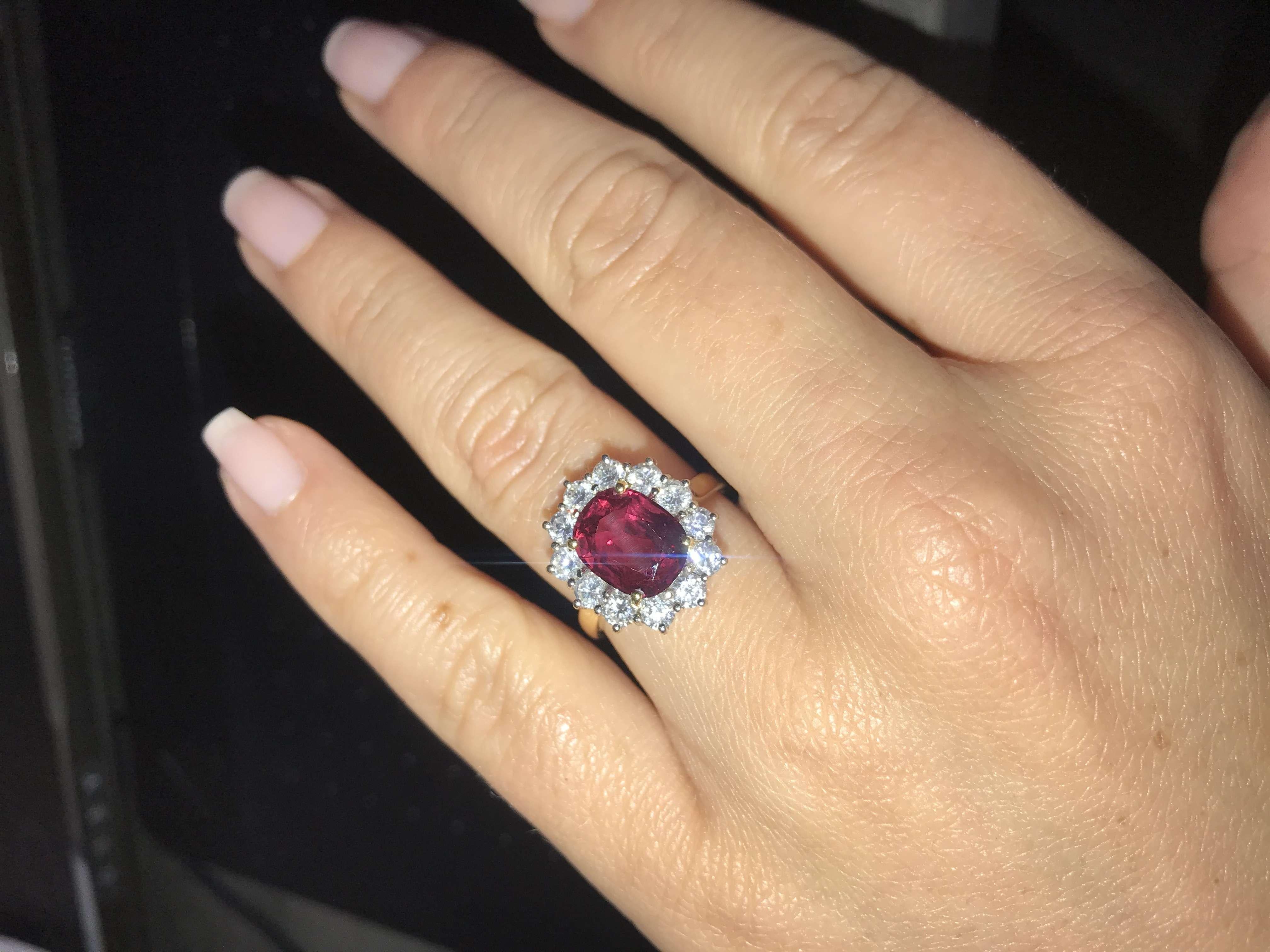 Diamond and Ruby Cluster Ring In Excellent Condition In London, GB