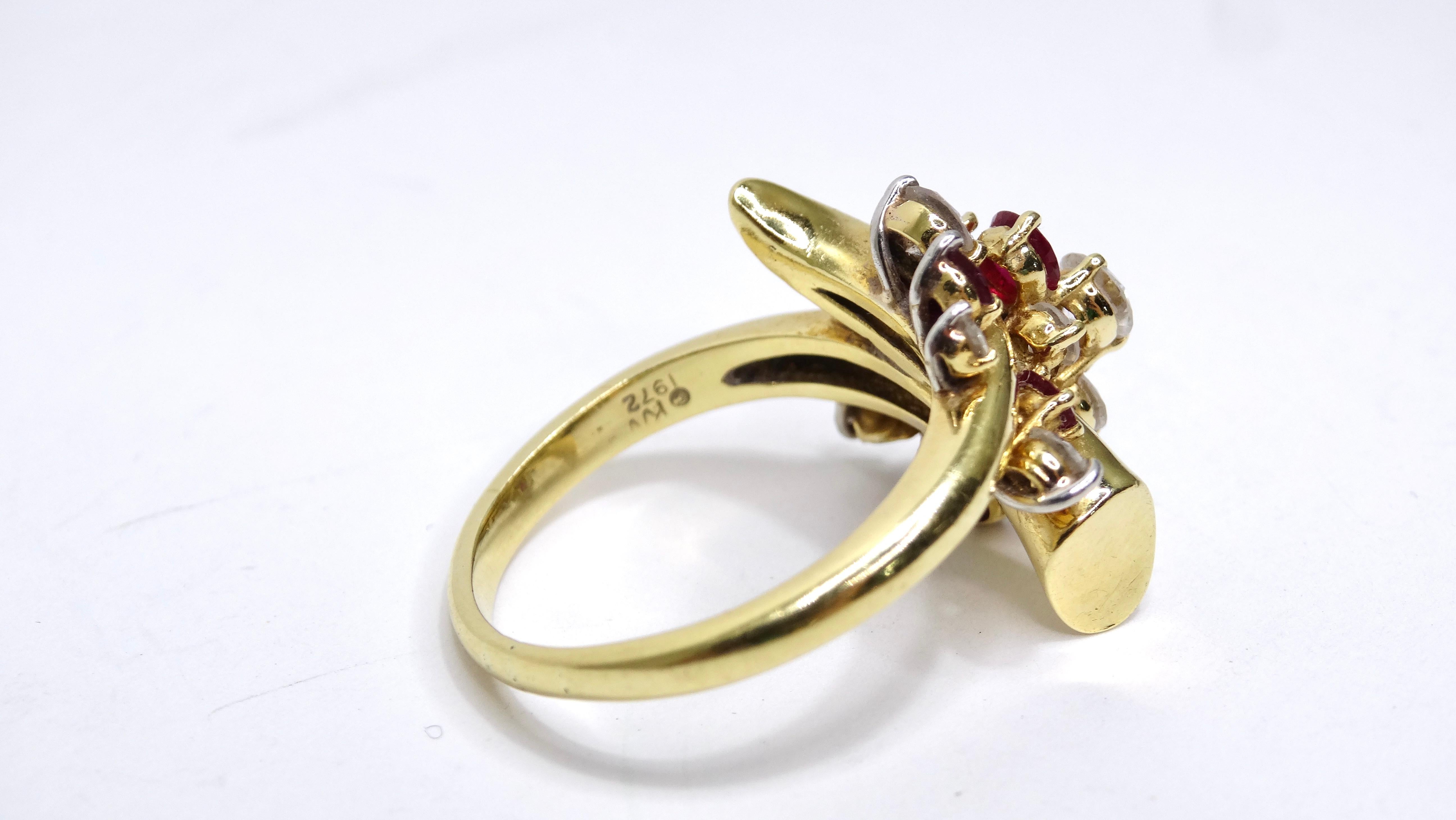Ruby and Diamonds Cluster Flower Bouqet Ring In Excellent Condition For Sale In Scottsdale, AZ
