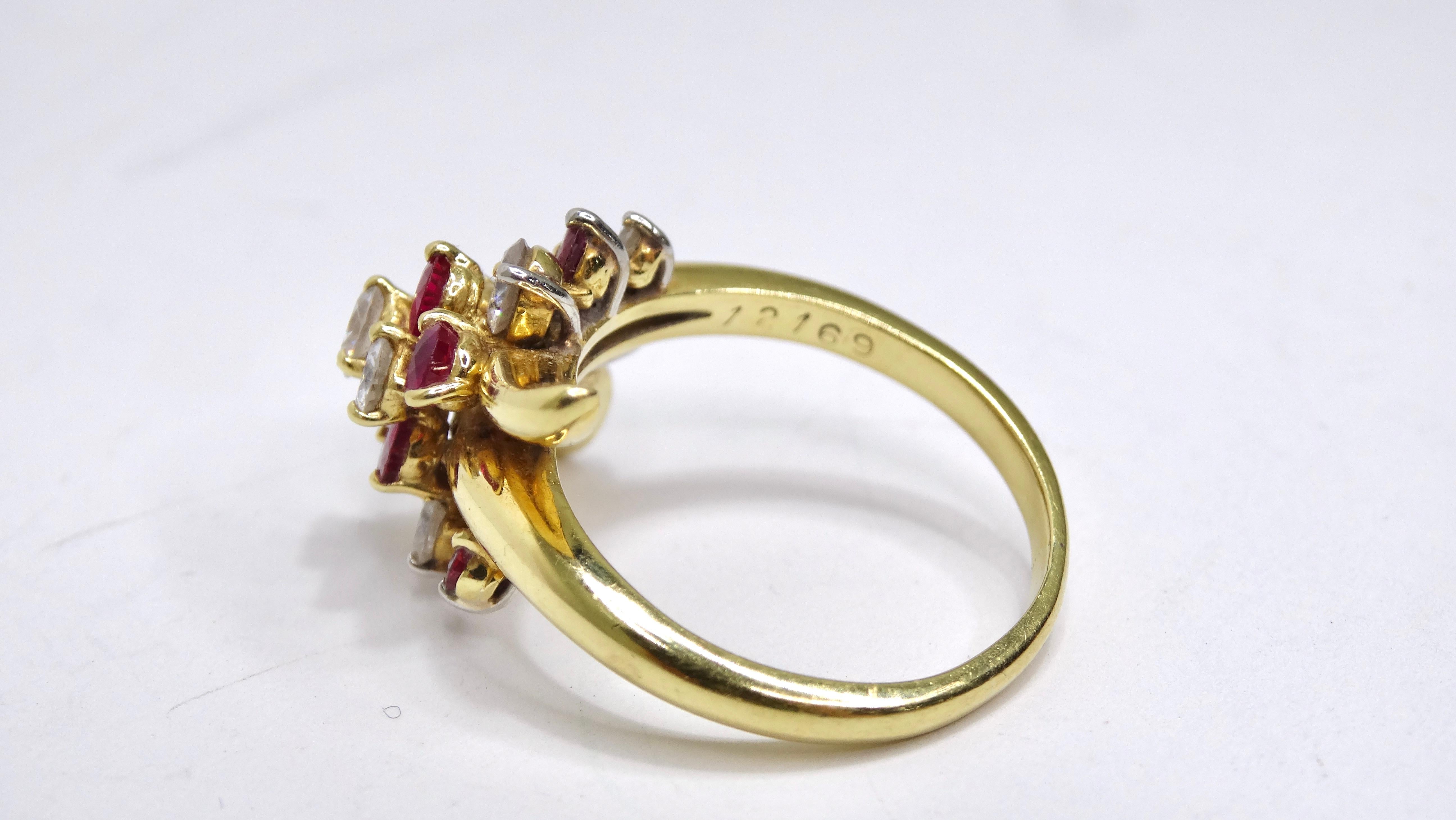 Ruby and Diamonds Cluster Flower Bouqet Ring For Sale 1