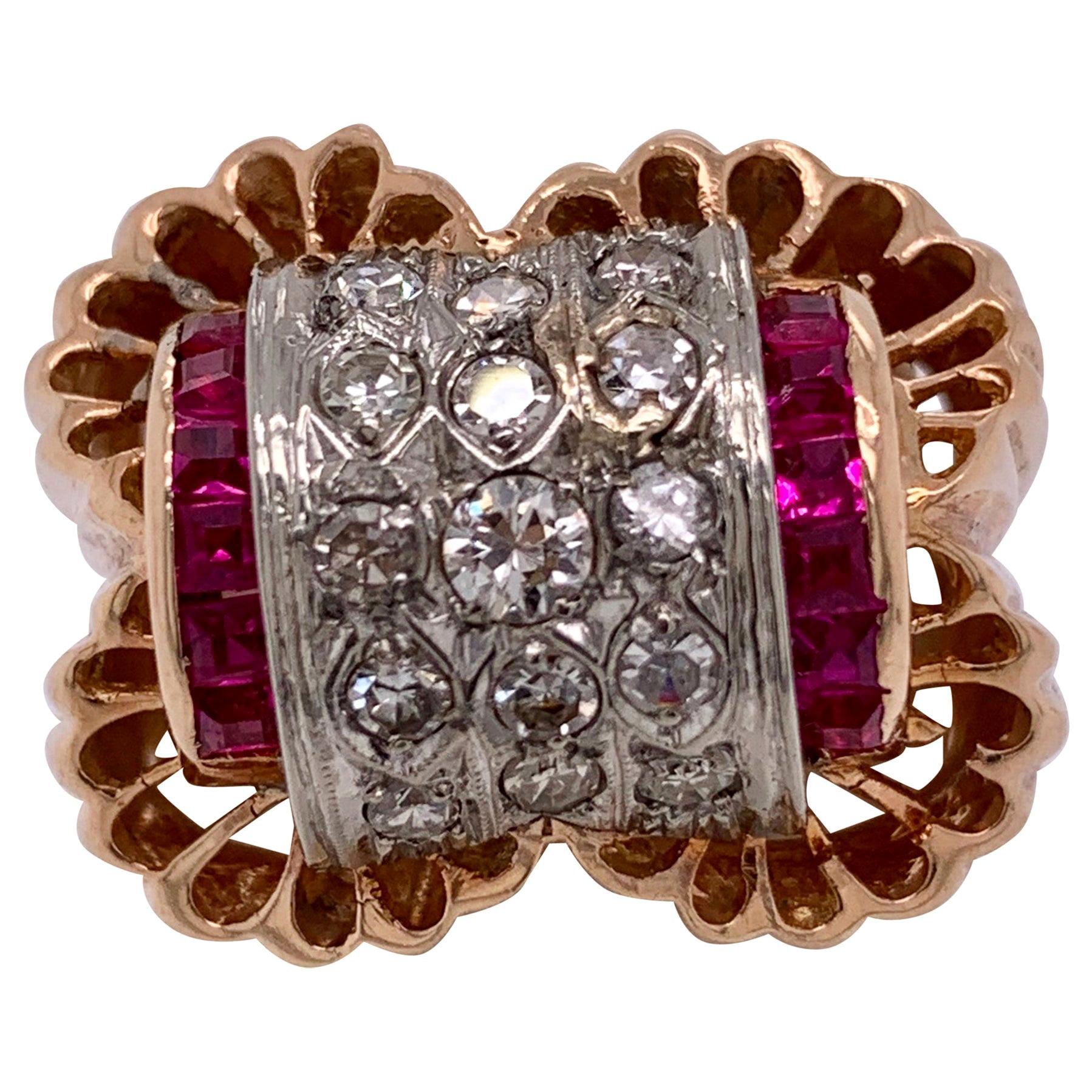 Diamond and Ruby Cluster Ring