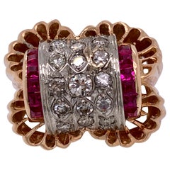 Diamond and Ruby Cluster Ring