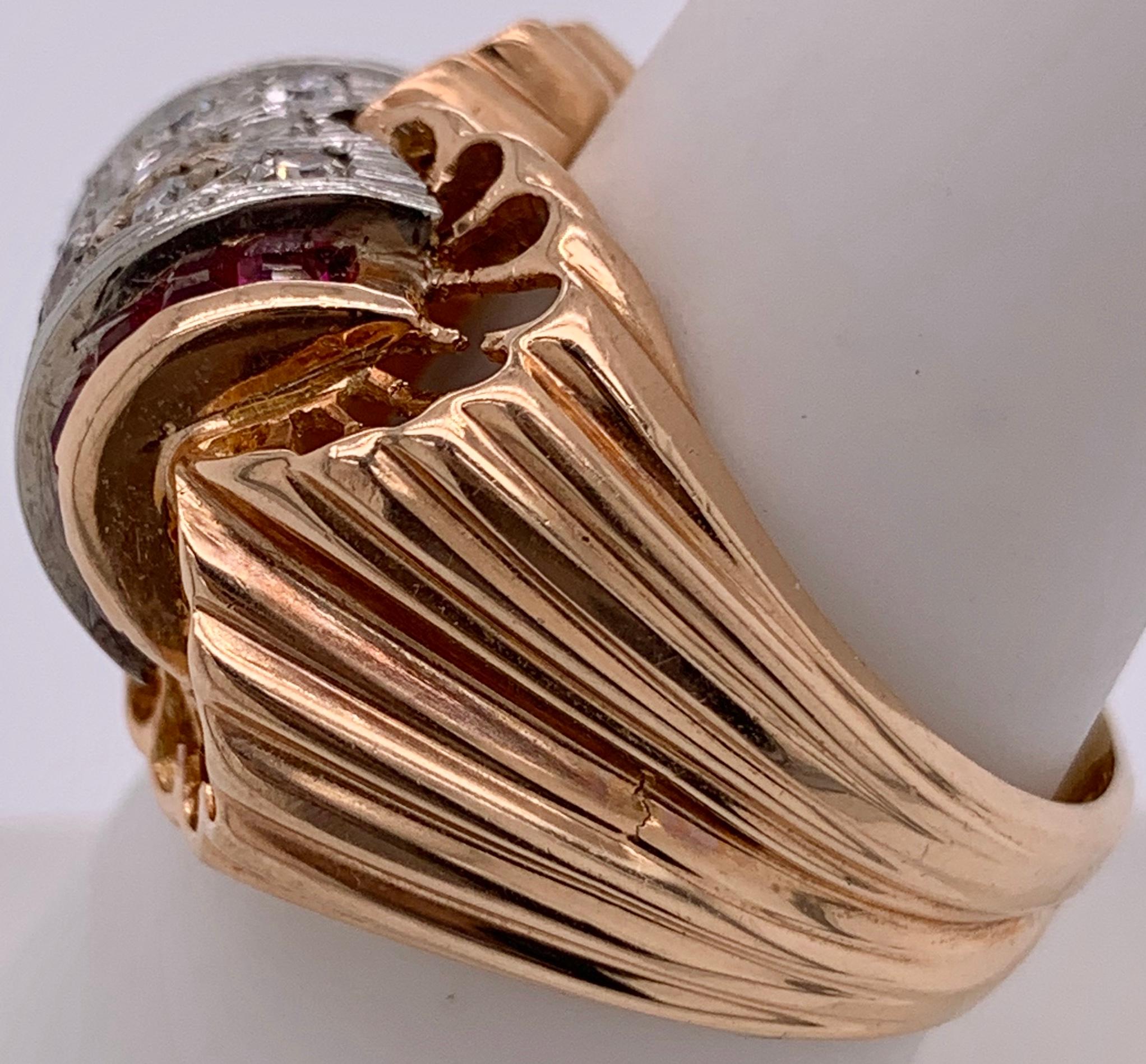 Modern Diamond and Ruby Cluster Ring For Sale