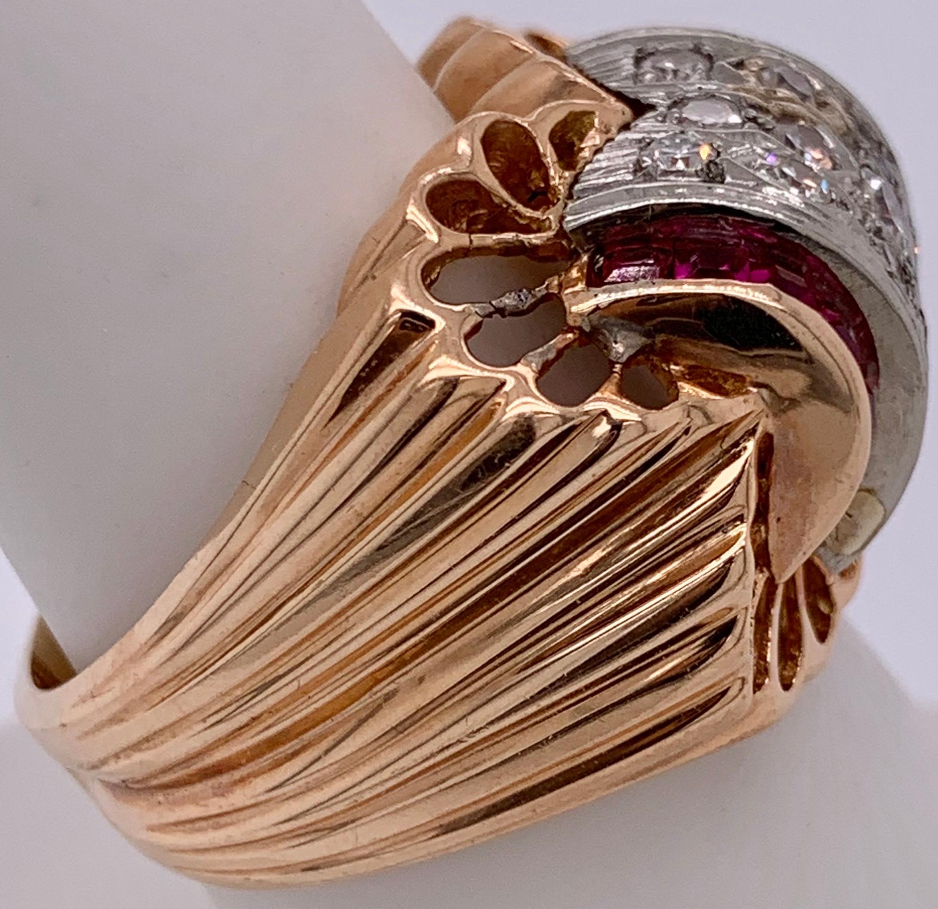 Women's or Men's Diamond and Ruby Cluster Ring For Sale