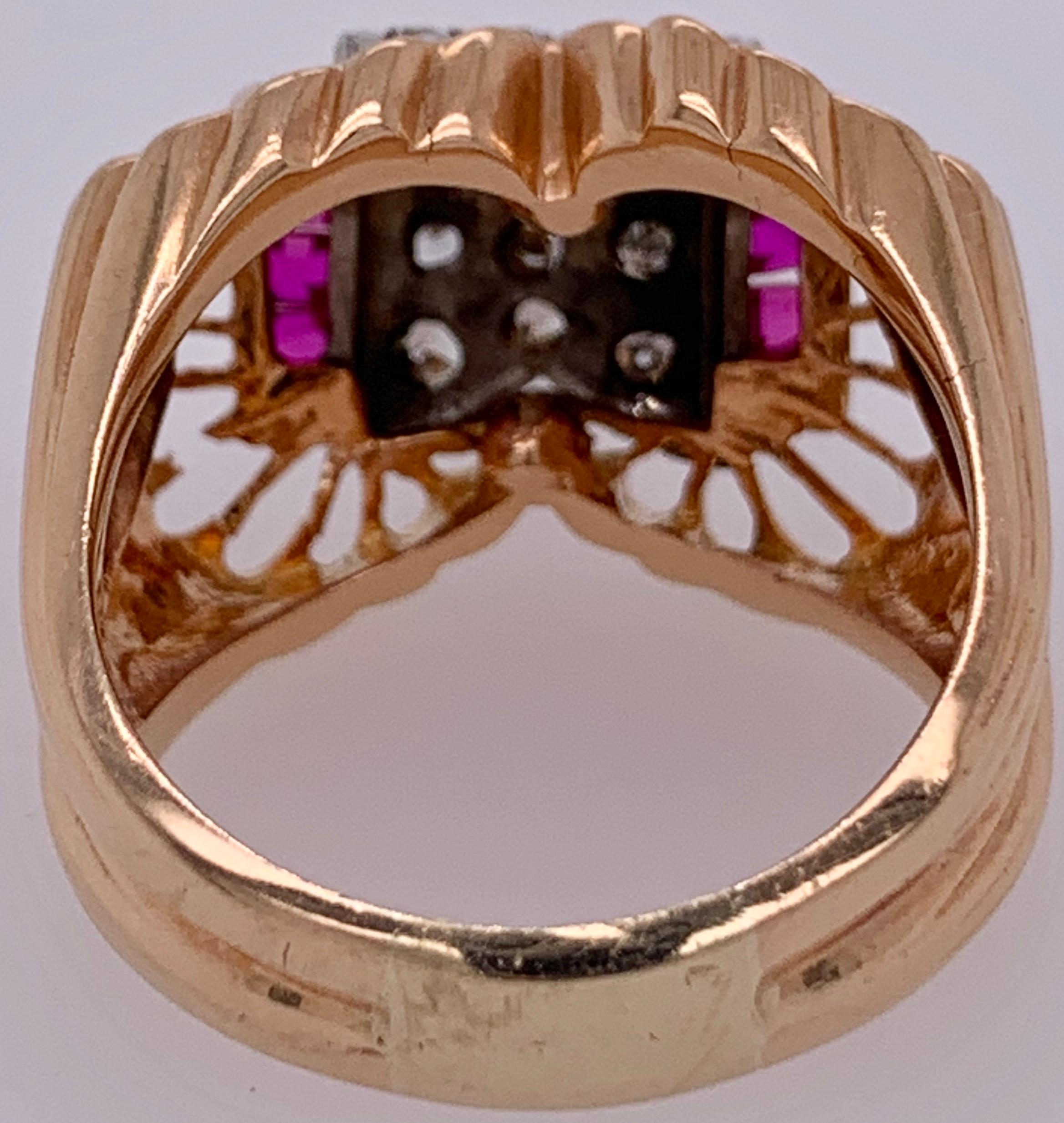 Diamond and Ruby Cluster Ring For Sale 2