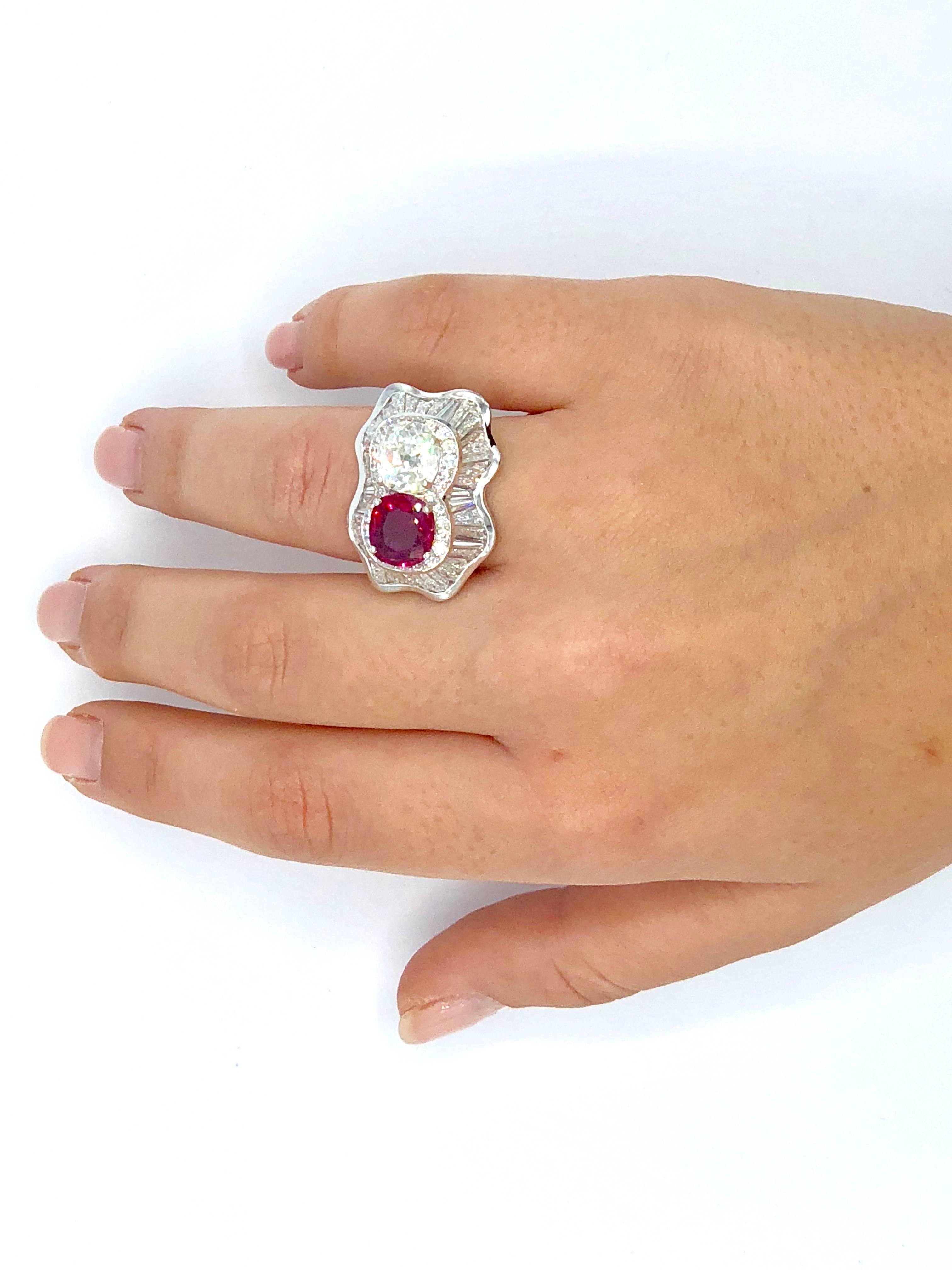 Diamond and Ruby Cocktail Twin Ring For Sale 1