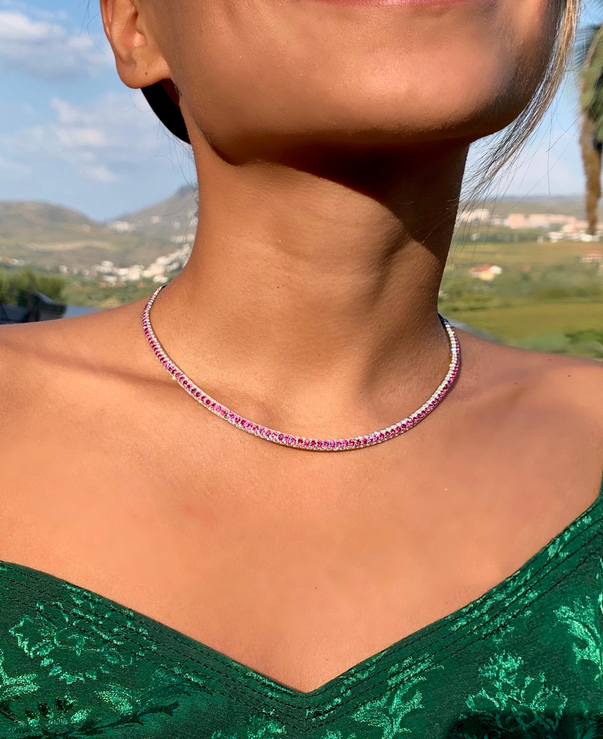 Halskette mit Diamant- und Rubinkragen von Rosior aus Weißgold für Damen oder Herren im Angebot