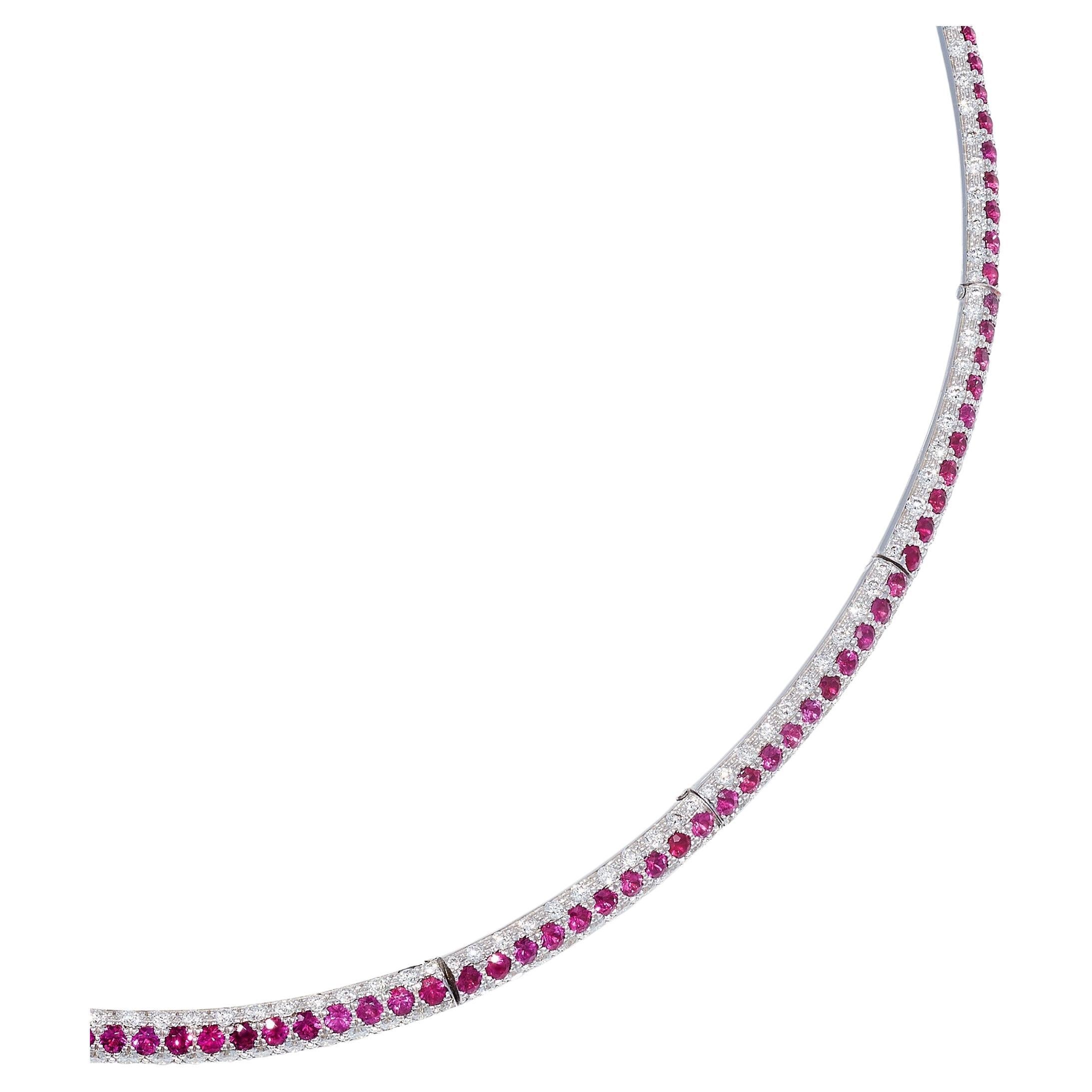 Rosior Diamond and Ruby Collar Necklace set in White Gold