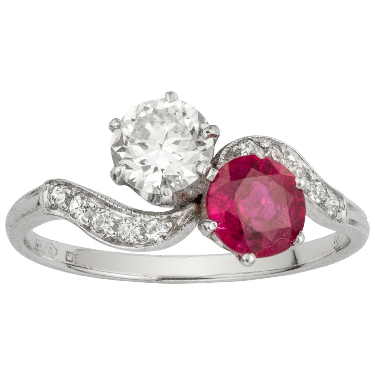Diamond and Ruby Cross-Over Ring