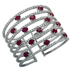 Diamond and Ruby Cuff Bangle Bracelet