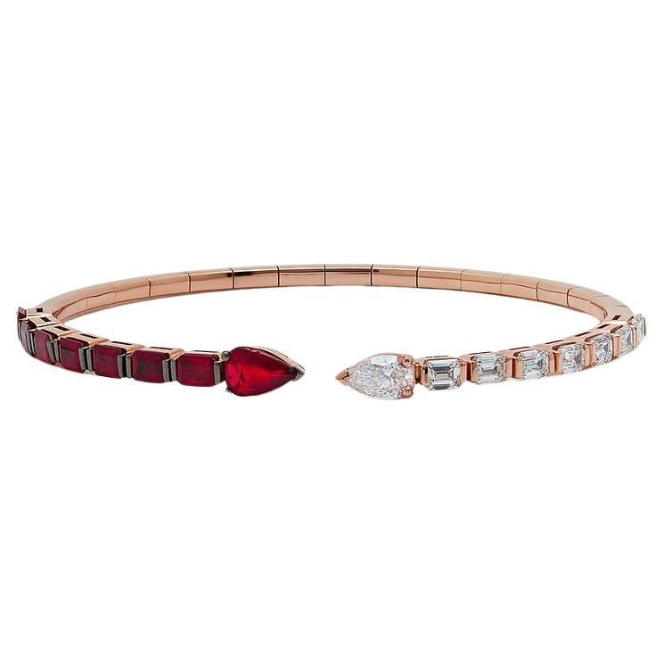 Bracelet manchette en diamant et rubis en vente