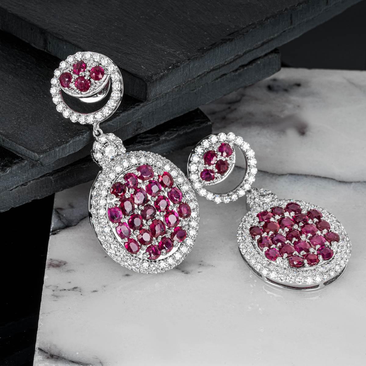 Diamond and Ruby Dangle Earrings 10.0 Carat Rubies and 4.11 Carat Diamonds For Sale 2