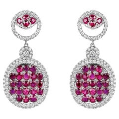 Diamond and Ruby Dangle Earrings 10.0 Carat Rubies and 4.11 Carat Diamonds